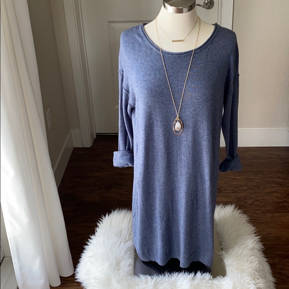 H & M blue sweater dress.
